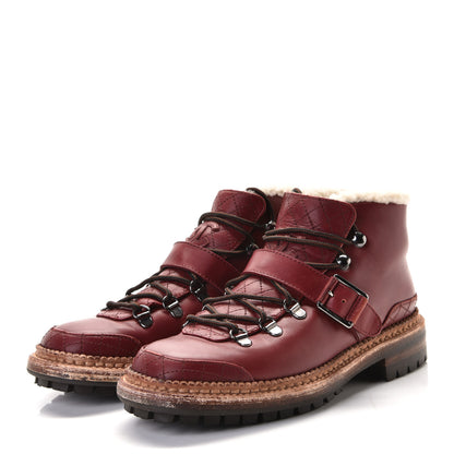 Chanel Shearling Calfskin Lace Up Short Boots 37.5 Red 2 of 7