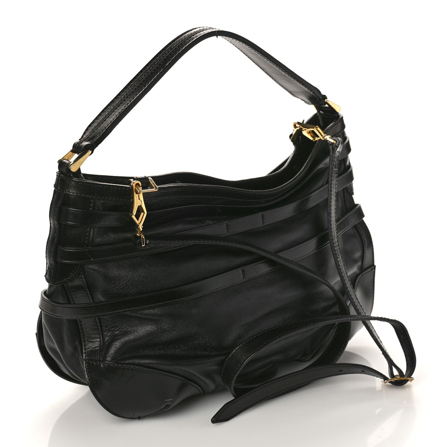 Lambskin Bridle Calfskin Small Dutton Hobo Black
