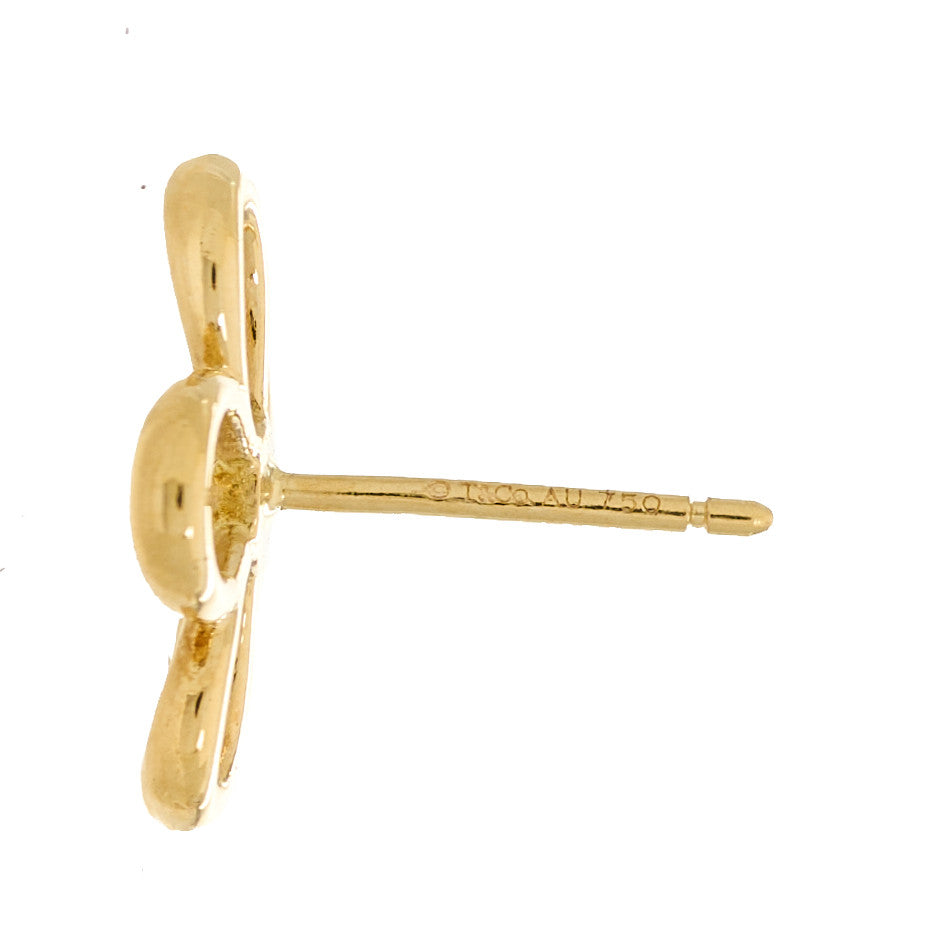 Tiffany 18K Yellow Gold Diamond Small Open Flower Earrings 4 of 5