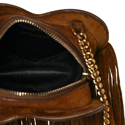 Saint Laurent Suede Fringe Small Monogram Love Shoulder Bag Brown 5 of 17