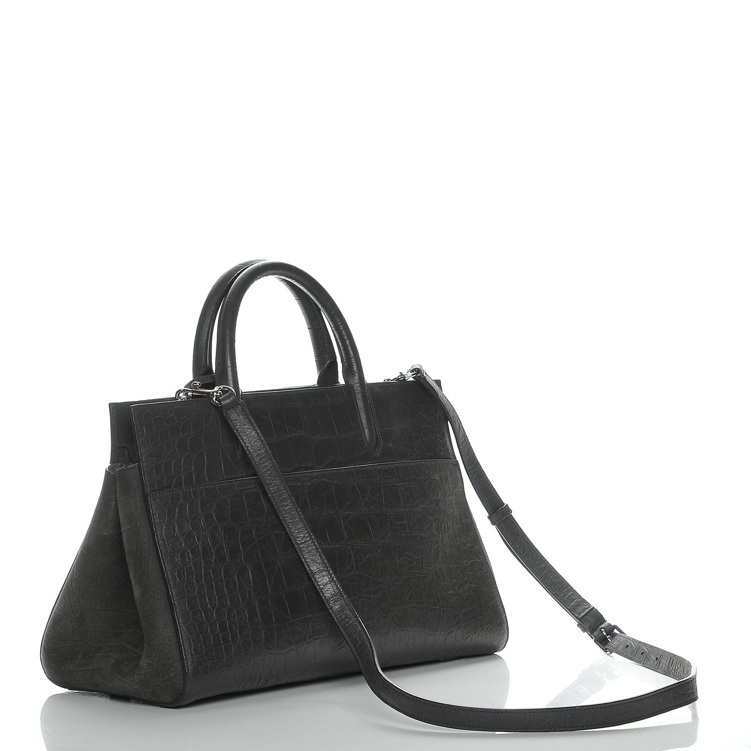 Saint Laurent Calfskin Crocodile Embossed Suede Small Cabas Rive Gauche Dark Anthracite 4 of 8