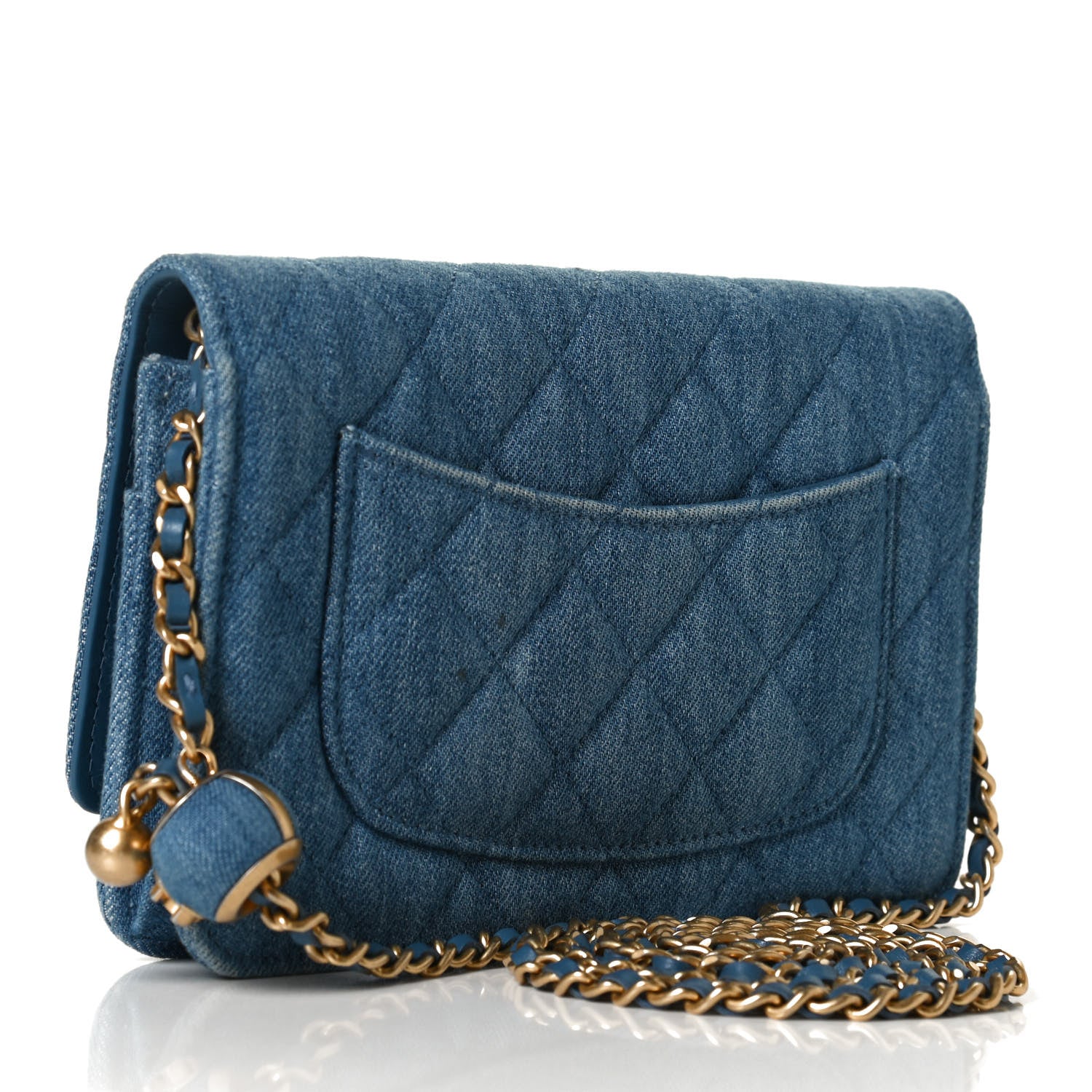 Chanel Denim Quilted CC Pearl Crush Wallet On Chain WOC Blue 3 of 13