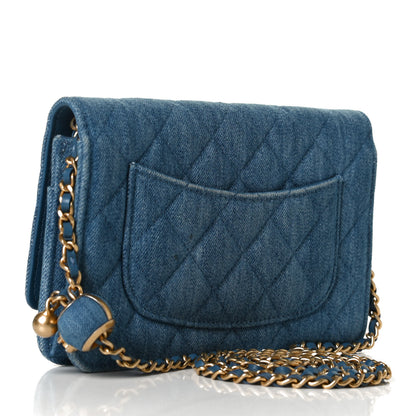 Chanel Denim Quilted CC Pearl Crush Wallet On Chain WOC Blue 3 of 13
