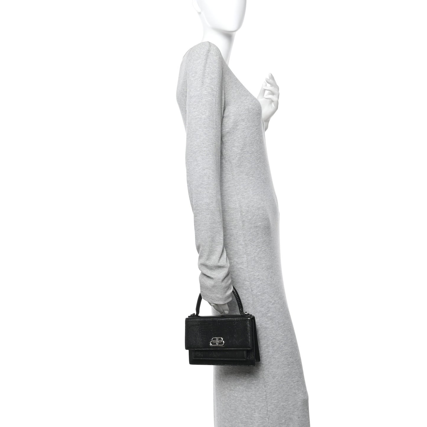 Patent Calfskin Lizard Embossed XS Sharp Top Handle Bag Black