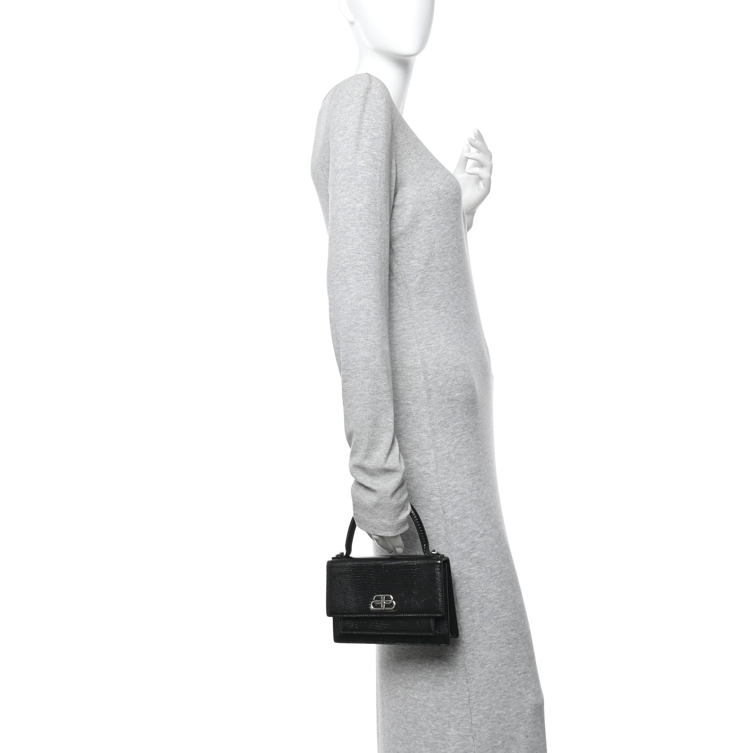 Balenciaga Patent Calfskin Lizard Embossed XS Sharp Top Handle Bag Black 2 of 14