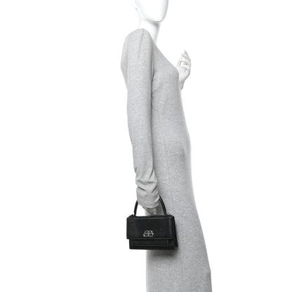 Balenciaga Patent Calfskin Lizard Embossed XS Sharp Top Handle Bag Black 2 of 14