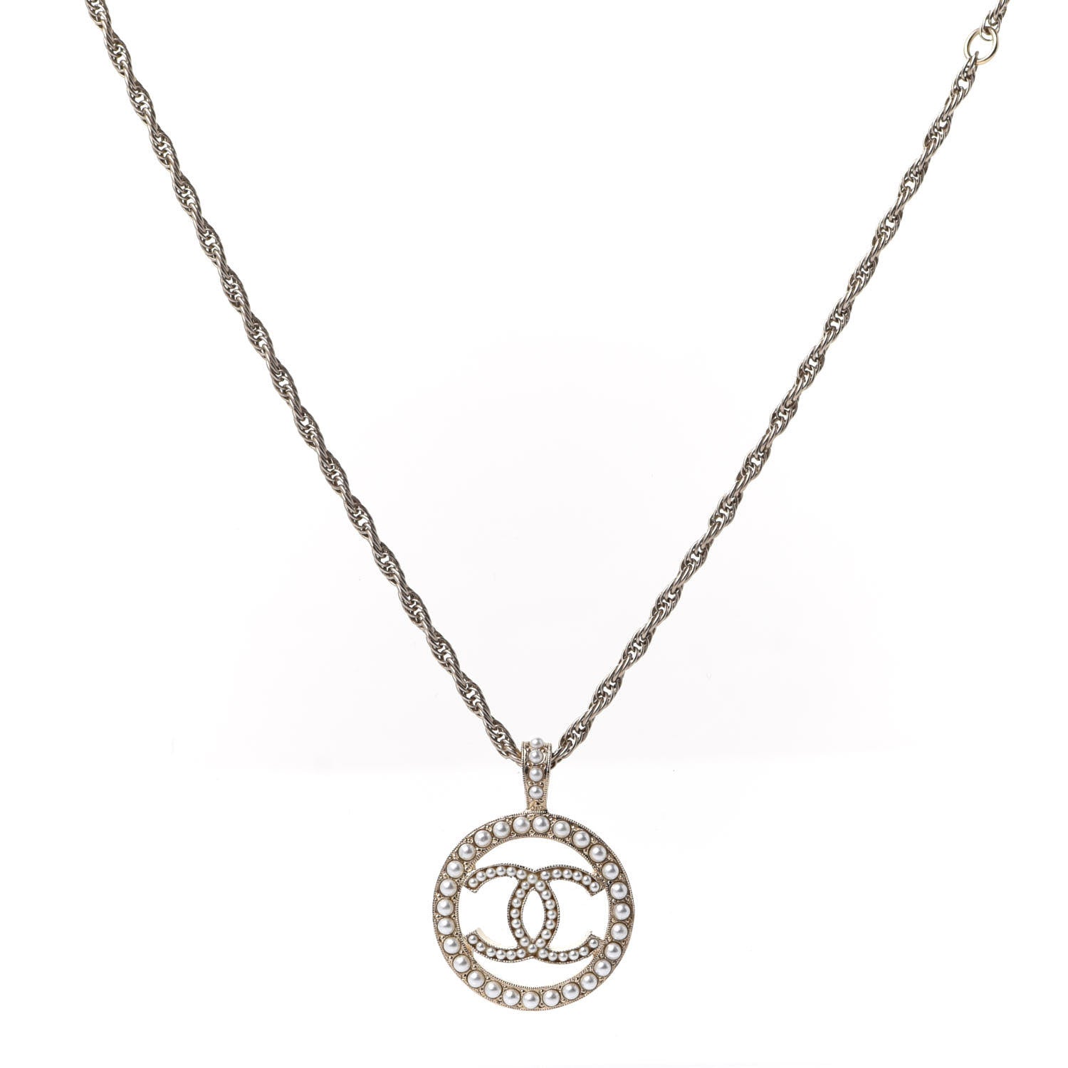 Chanel Pearl CC Round Pendant Necklace Gold 1 of 6