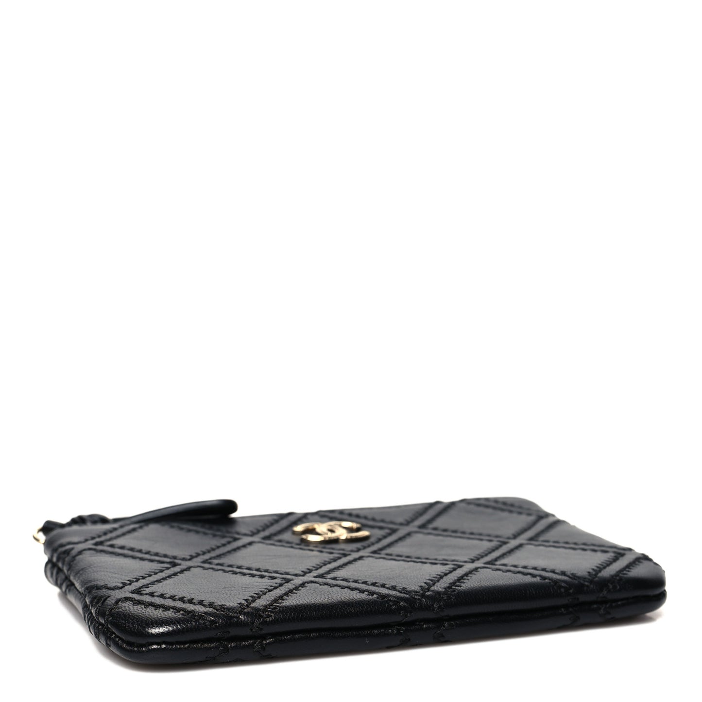 Lambskin Stitched Small Cosmetic Case Black