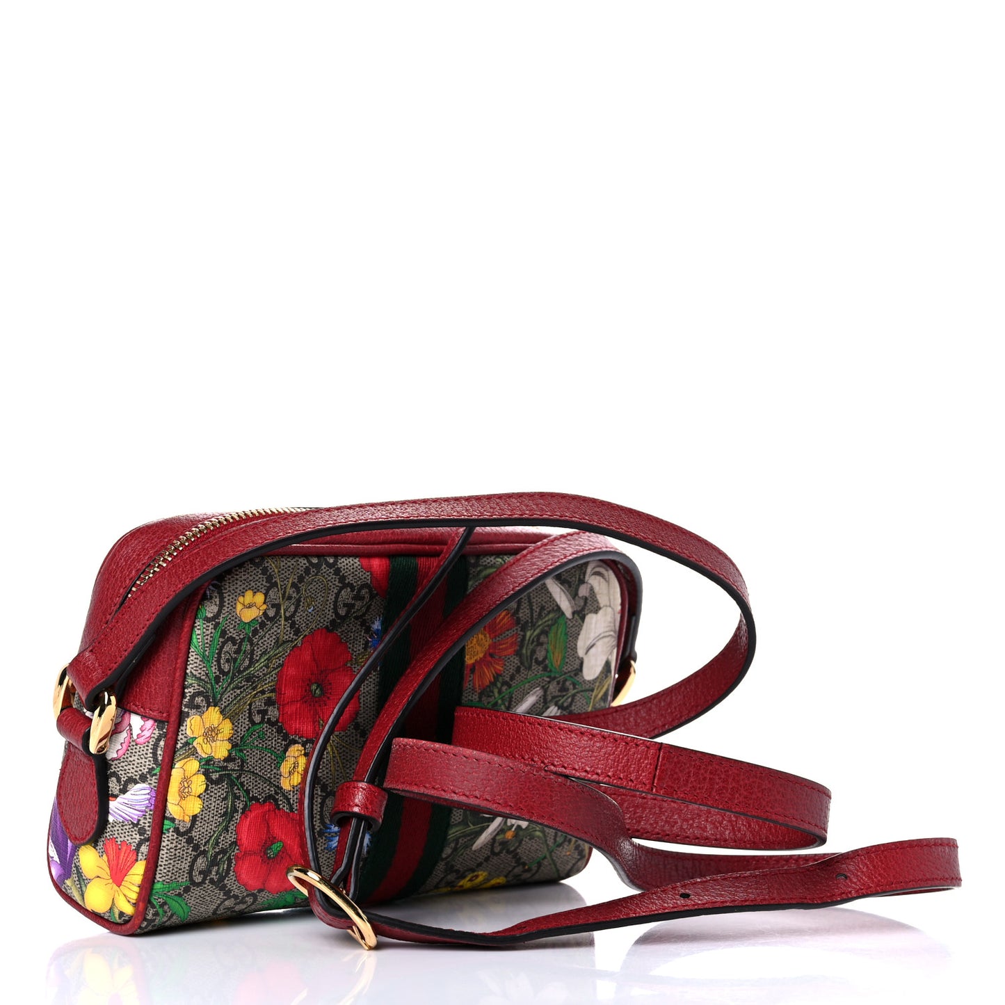 GG Supreme Monogram Flora Web Mini Ophidia Shoulder Bag Red