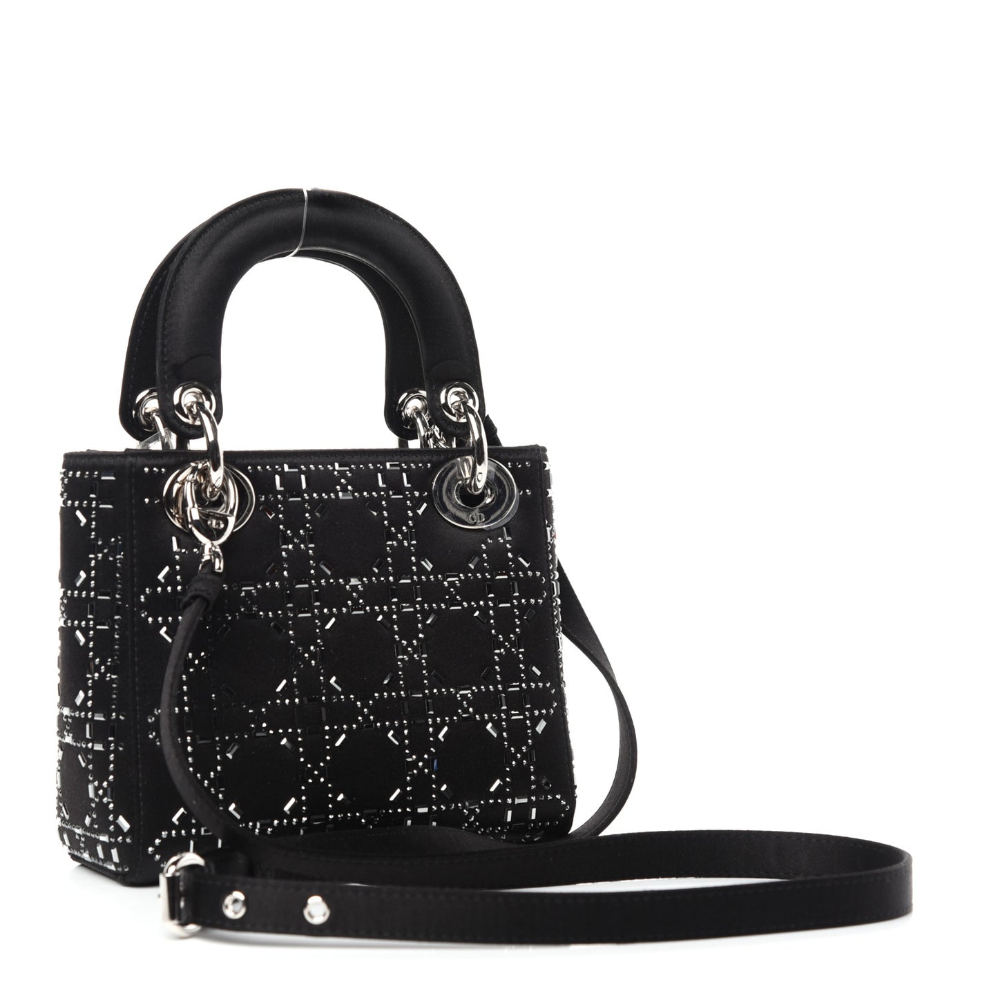 Satin Crystal Cannage Mini Lady Dior Black