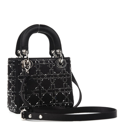 Christian Dior Satin Crystal Cannage Mini Lady Dior Black 3 of 9
