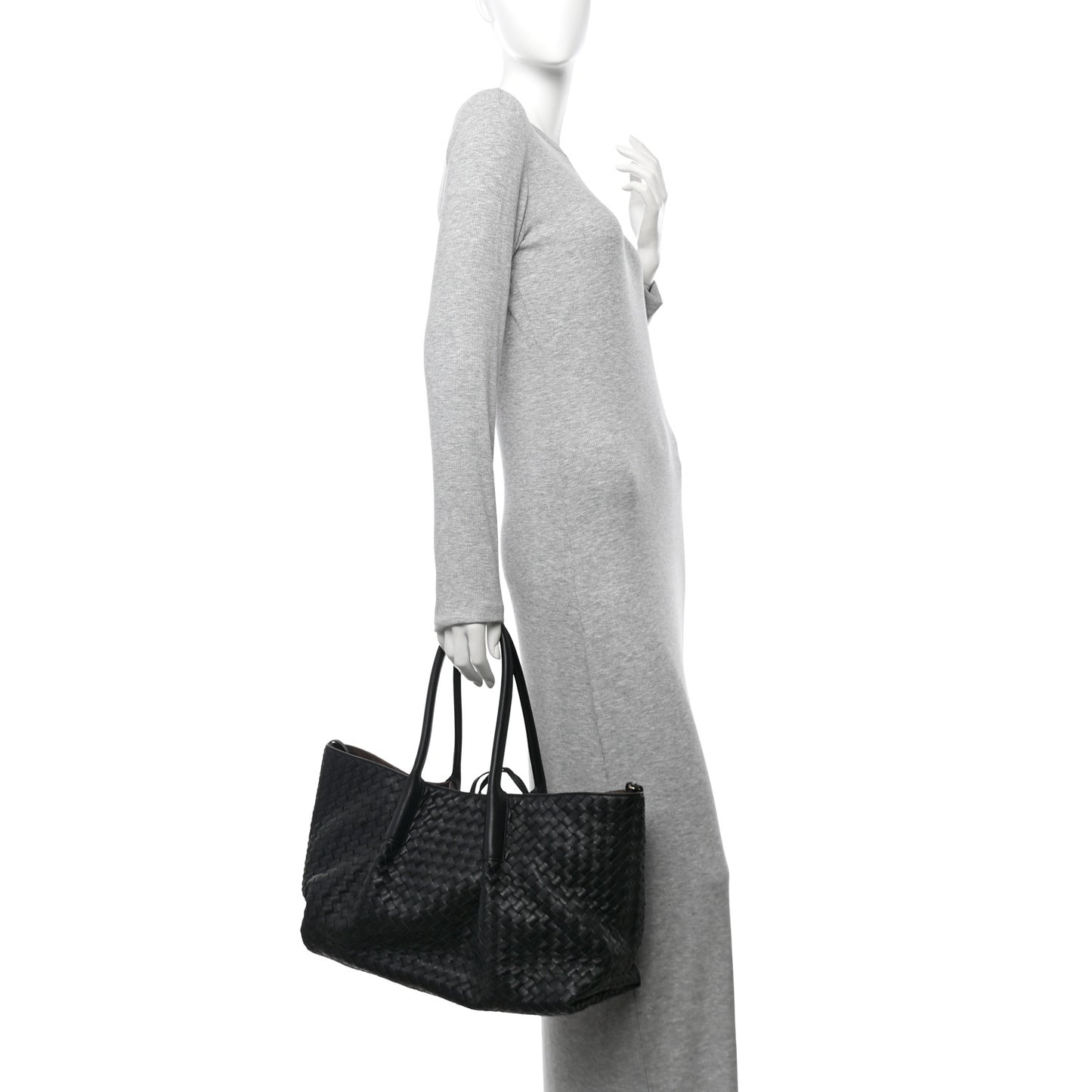 Calfskin Intrecciato Pinacoteca Reversible Tote Black Fondant