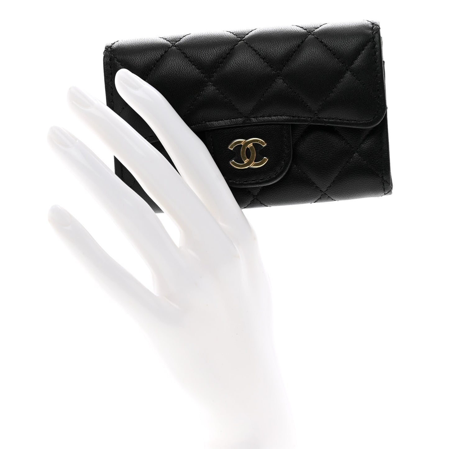 Lambskin Quilted Flap Card Holder Black