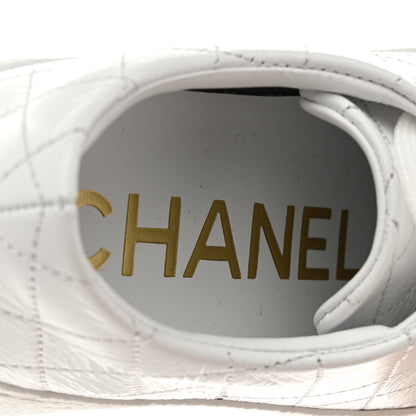Chanel Crumpled Lambskin Patent Cap Toe CC Stitched Sneakers 35.5 White Black 7 of 10