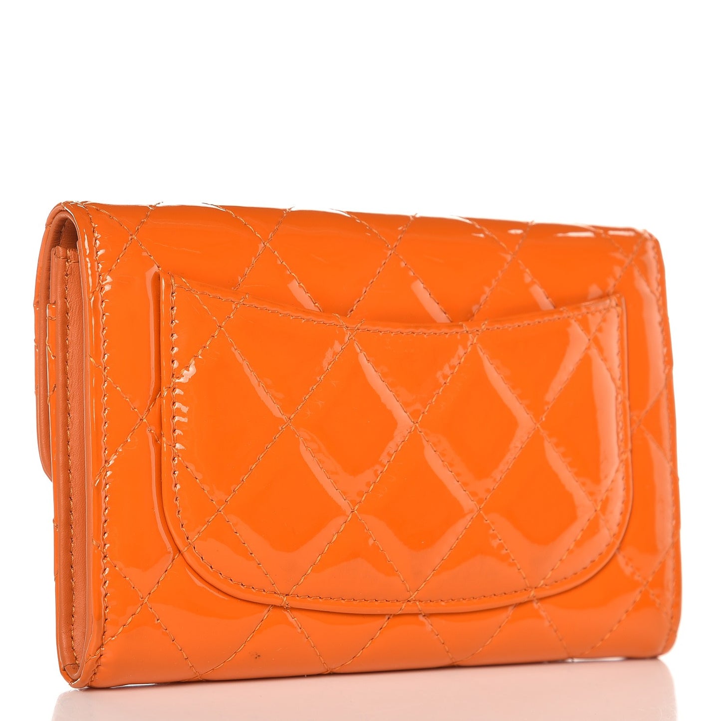 Patent Quilted Small Flap Wallet Orange