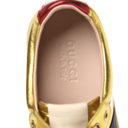 Gucci Metallic Nappa Web Mens Low Top Sneakers 8 Argento Oro Vecchio 7 of 10