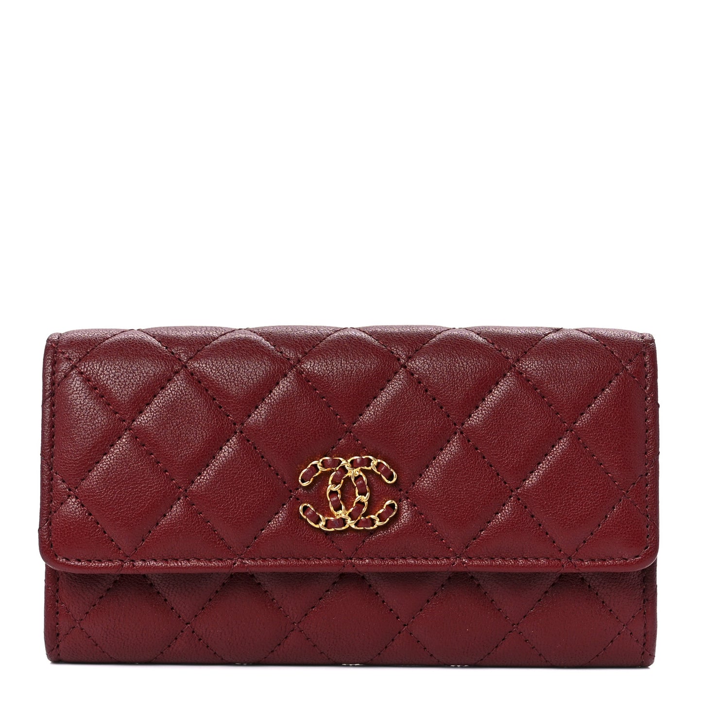 Lambskin Quilted Medium 19 Flap Wallet Burgundy