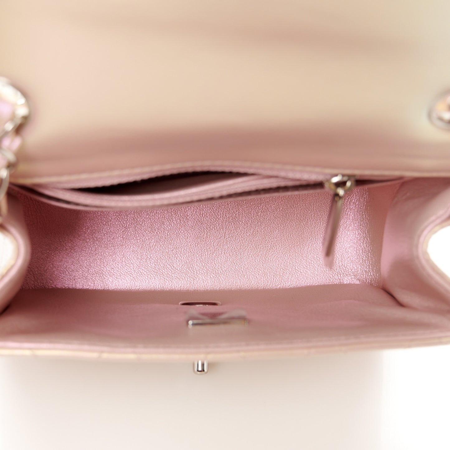 Iridescent Calfskin Quilted Mini Square Flap Pink