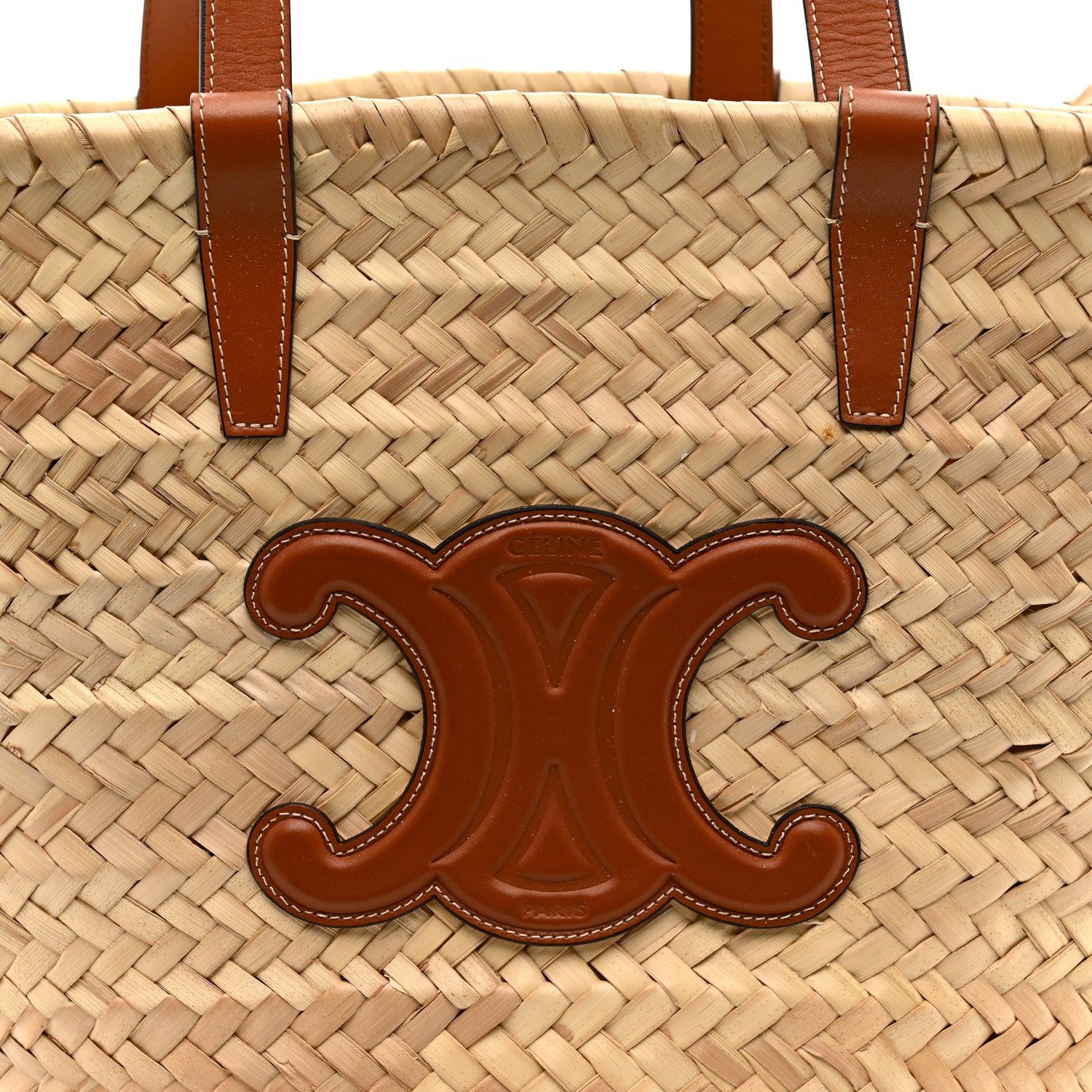 Celine Raffia Calfskin Triomphe Medium Panier Tan 7 of 10