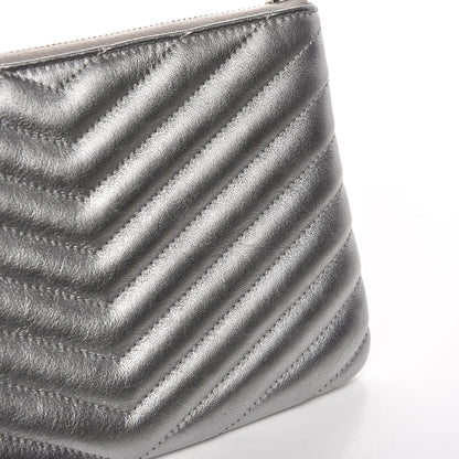 Saint Laurent Metallic Calfskin Matelasse Chevron Monogram Pouch Silver 9 of 16