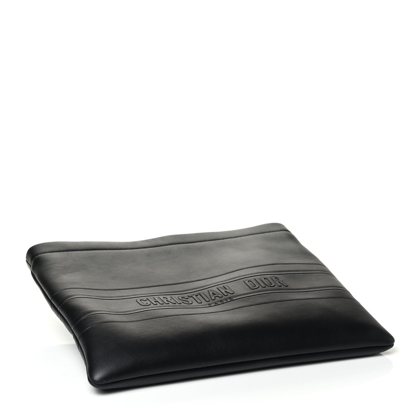 Calfskin Embossed Logo Zip Clutch Black