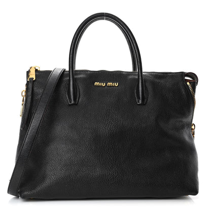 Miu Miu Goatskin Madras Zip Tote Black 1 of 8