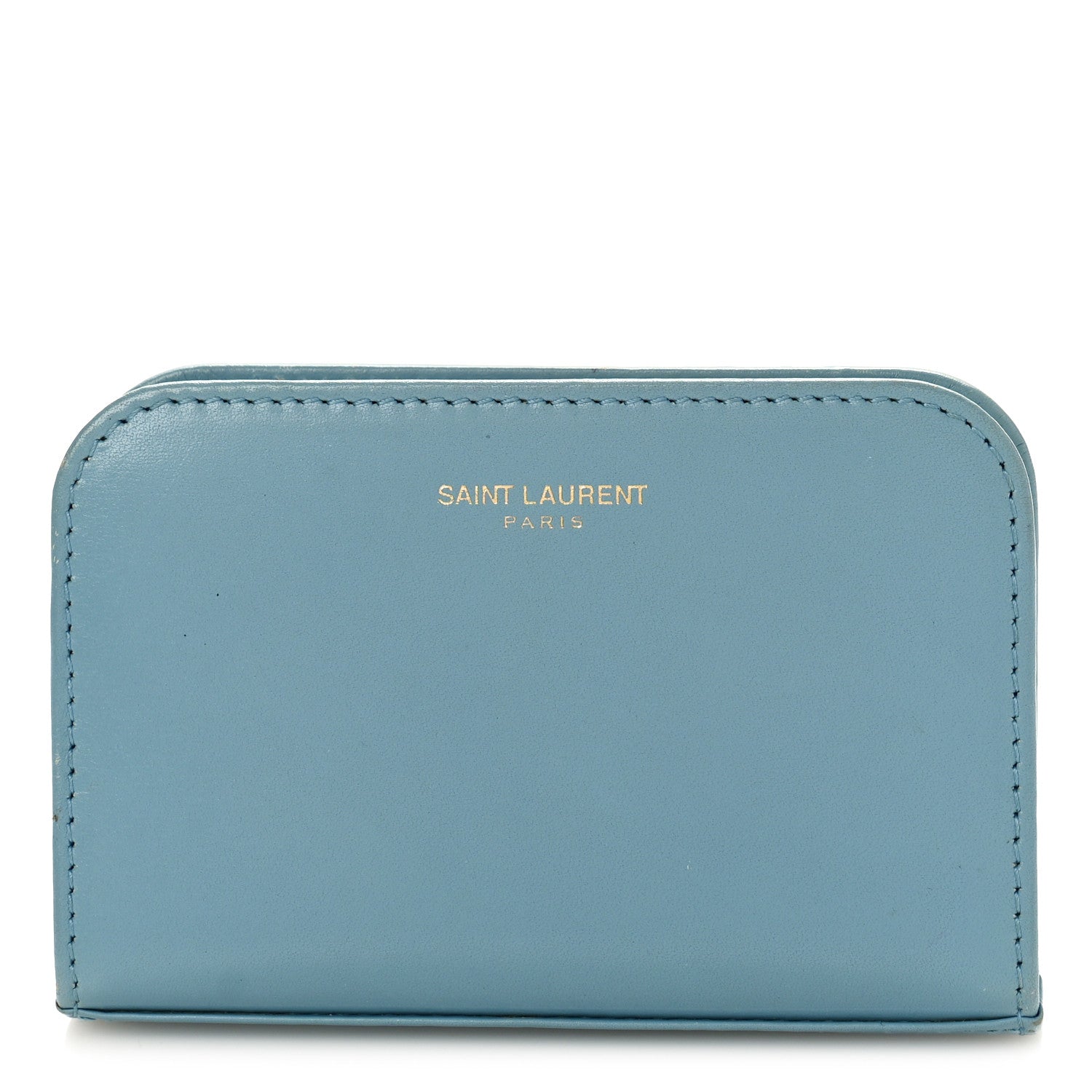 Saint Laurent Grained Calfskin Rive Gauche Compact Zip Around Wallet Blue 1 of 11
