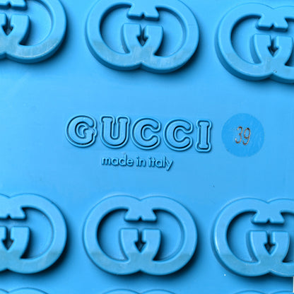 Gucci Soft Rubber Womens Interlocking G Platform 42mm Slide Sandals 39 Bright Aqua 7 of 8