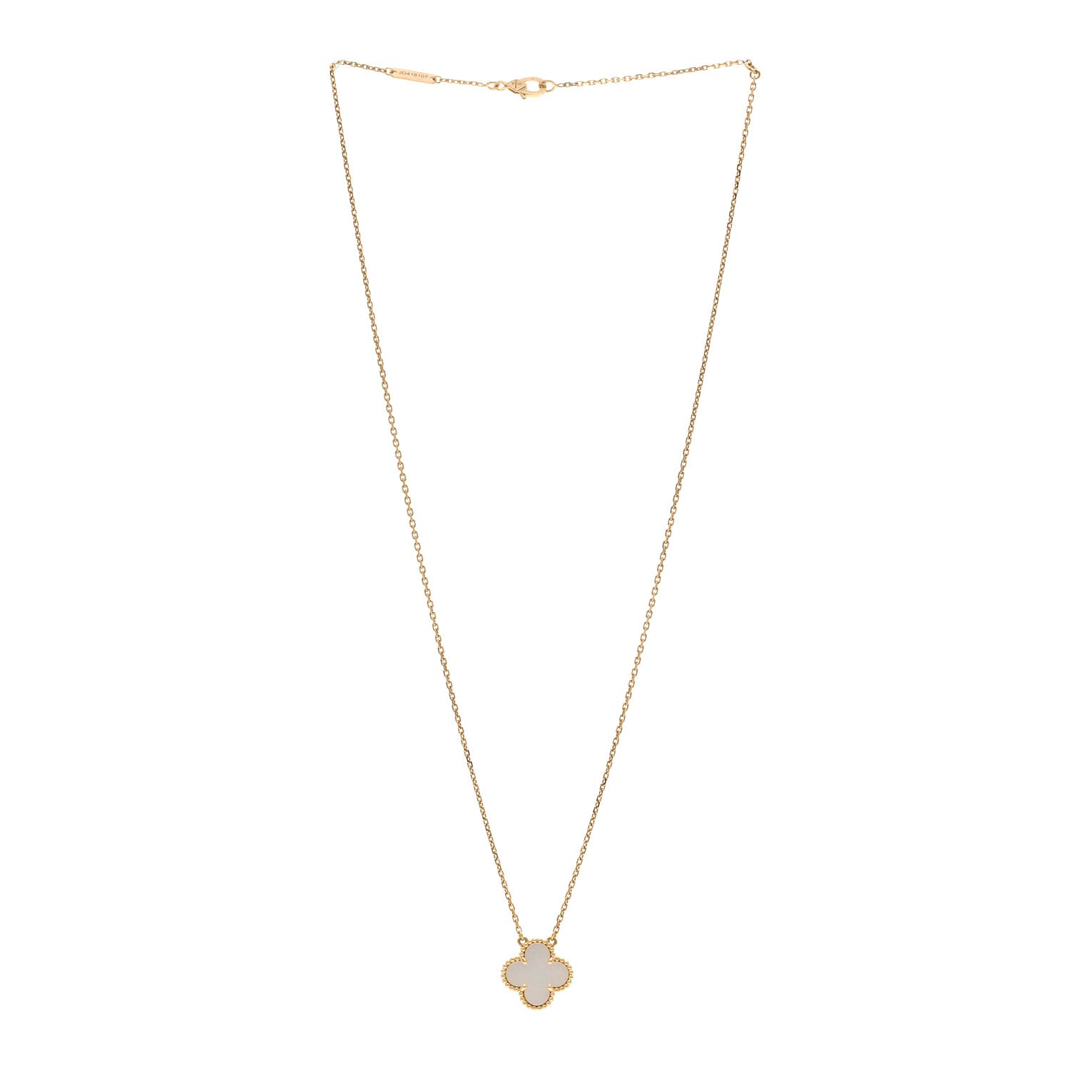 Van Cleef & Arpels 18K Yellow Gold Mother of Pearl Vintage Alhambra Pendant Necklace 3 of 6