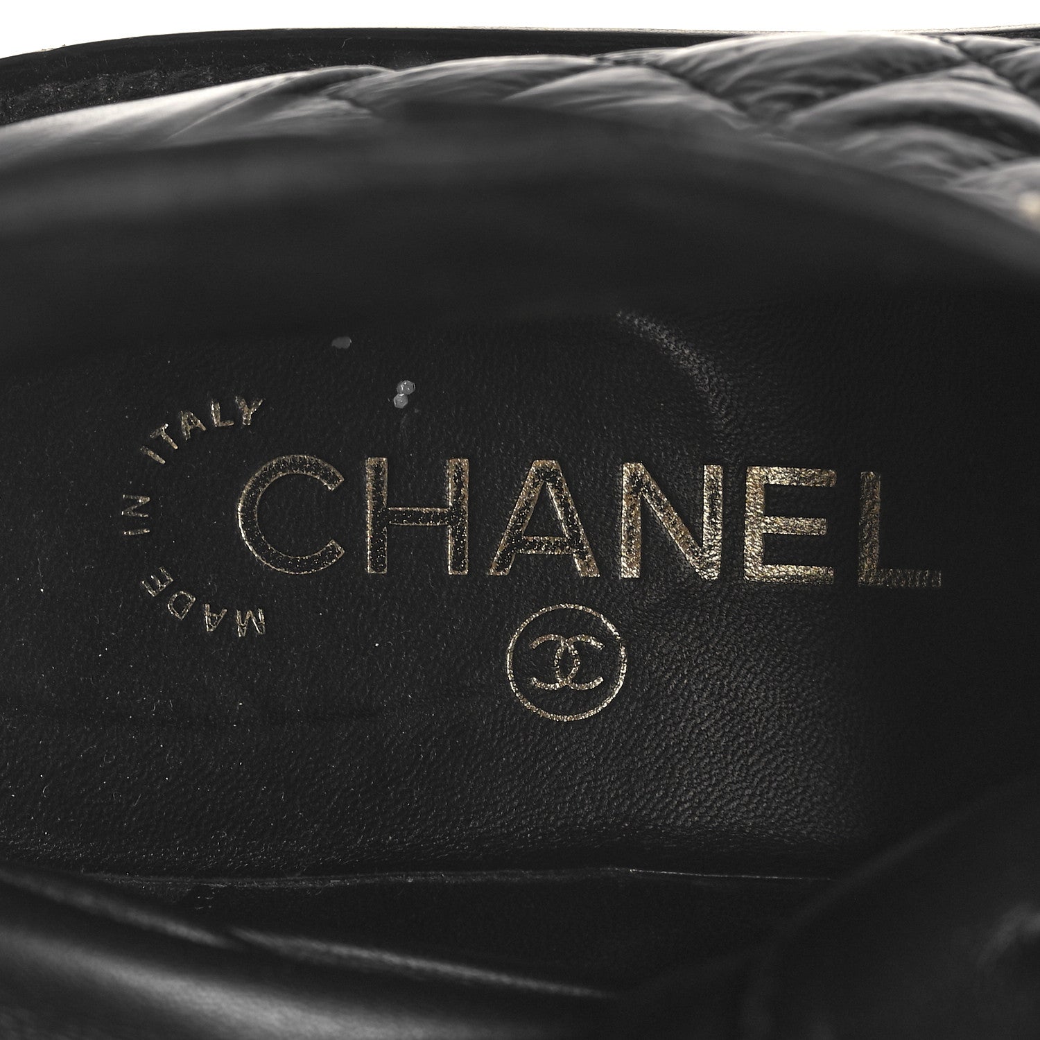 Chanel Shiny Calfskin Quilted Lace Up Combat Boots 37 Black