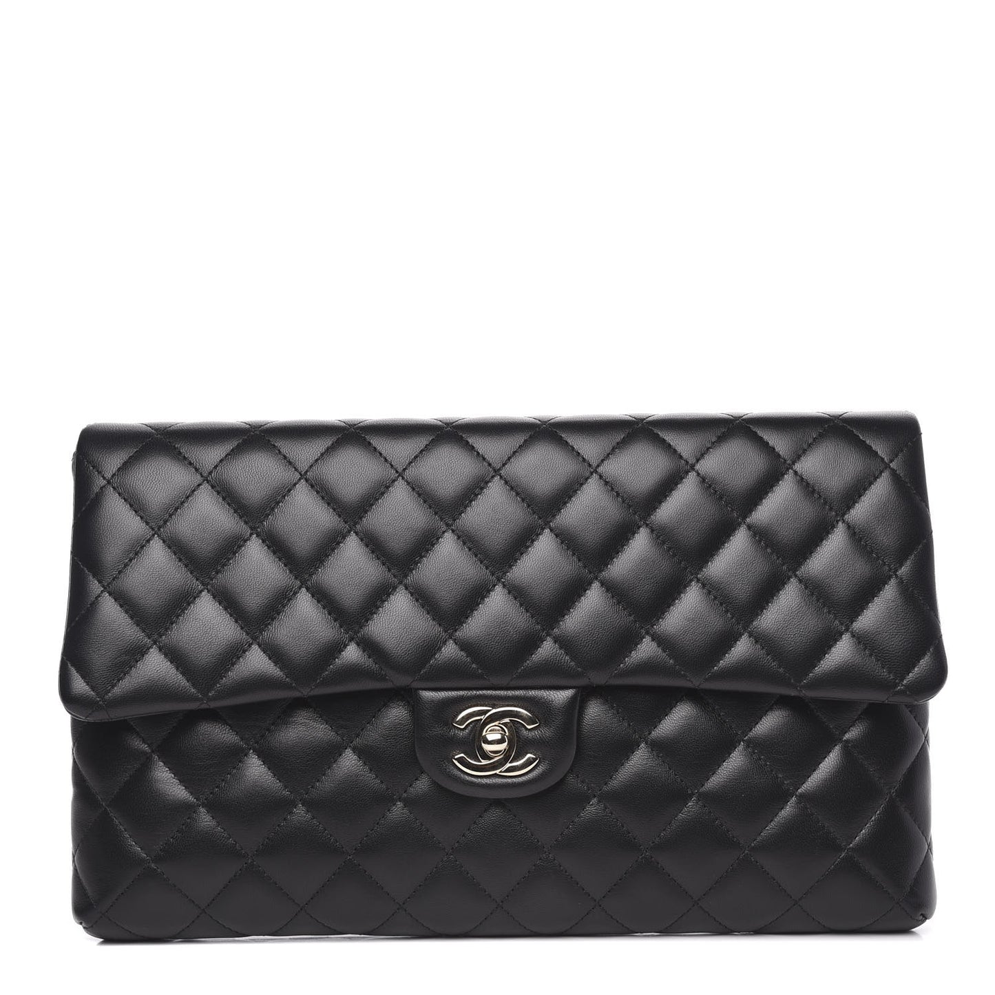 Lambskin Quilted Flap Clutch Black