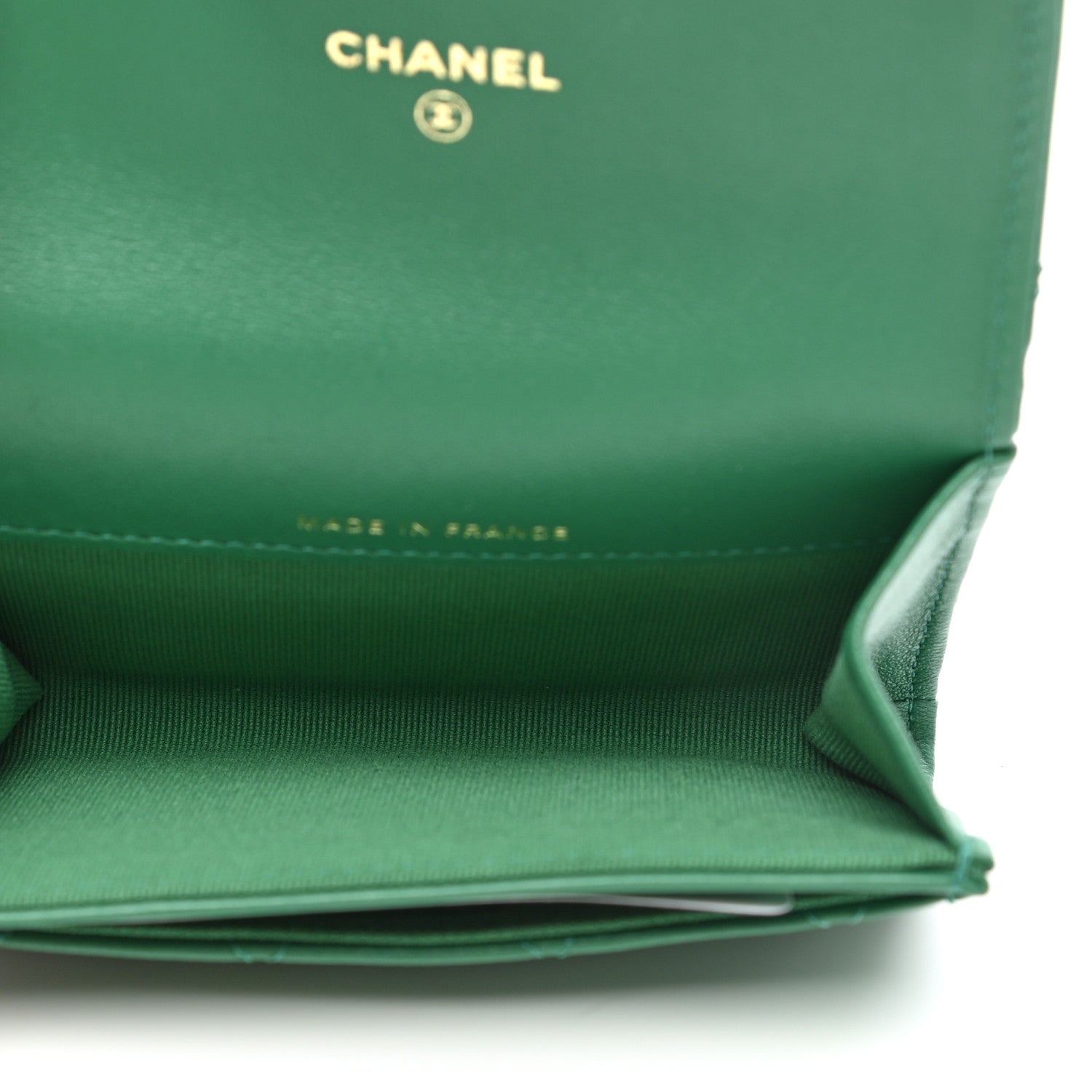 Chanel Lambskin Quilted Flap Card Holder Wallet Green 5 of 9