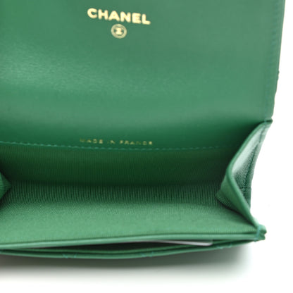 Chanel Lambskin Quilted Flap Card Holder Wallet Green 5 of 9