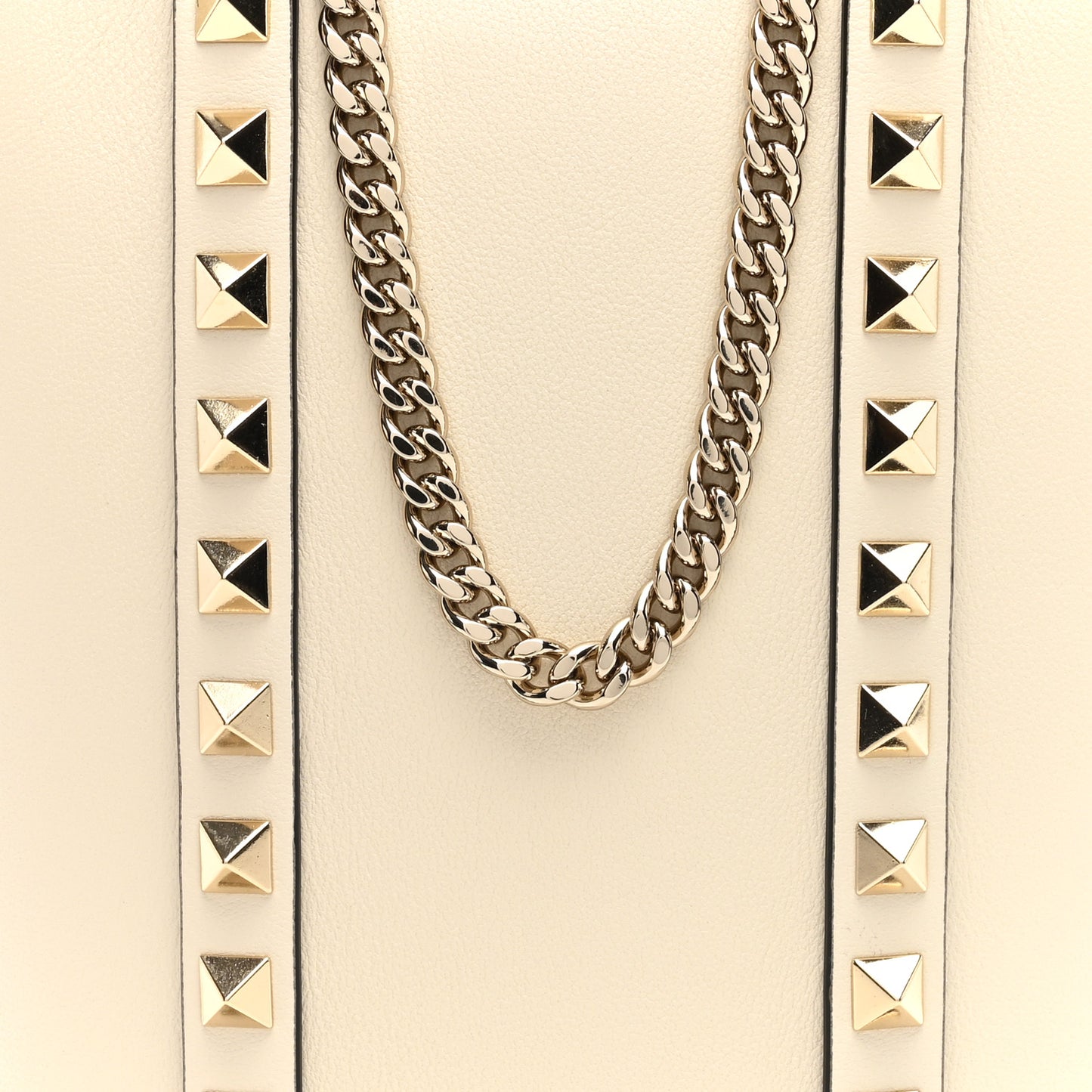 Pebbled Calfskin Rockstud North South Crossbody Bag Light Ivory