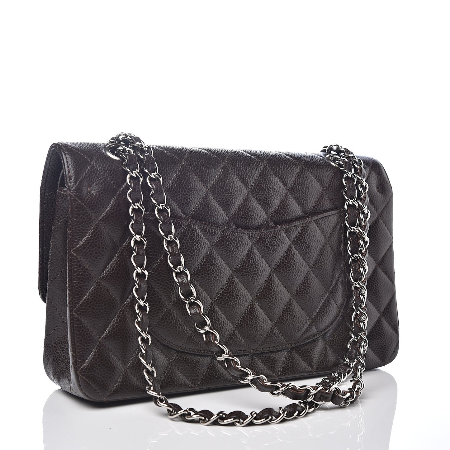 Caviar Quilted Medium Double Flap Brown
