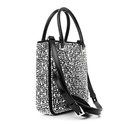 Prada Satin Crystal Metal Triangle Logo Small Double Handle Crossbody Tote Metal 3 of 11