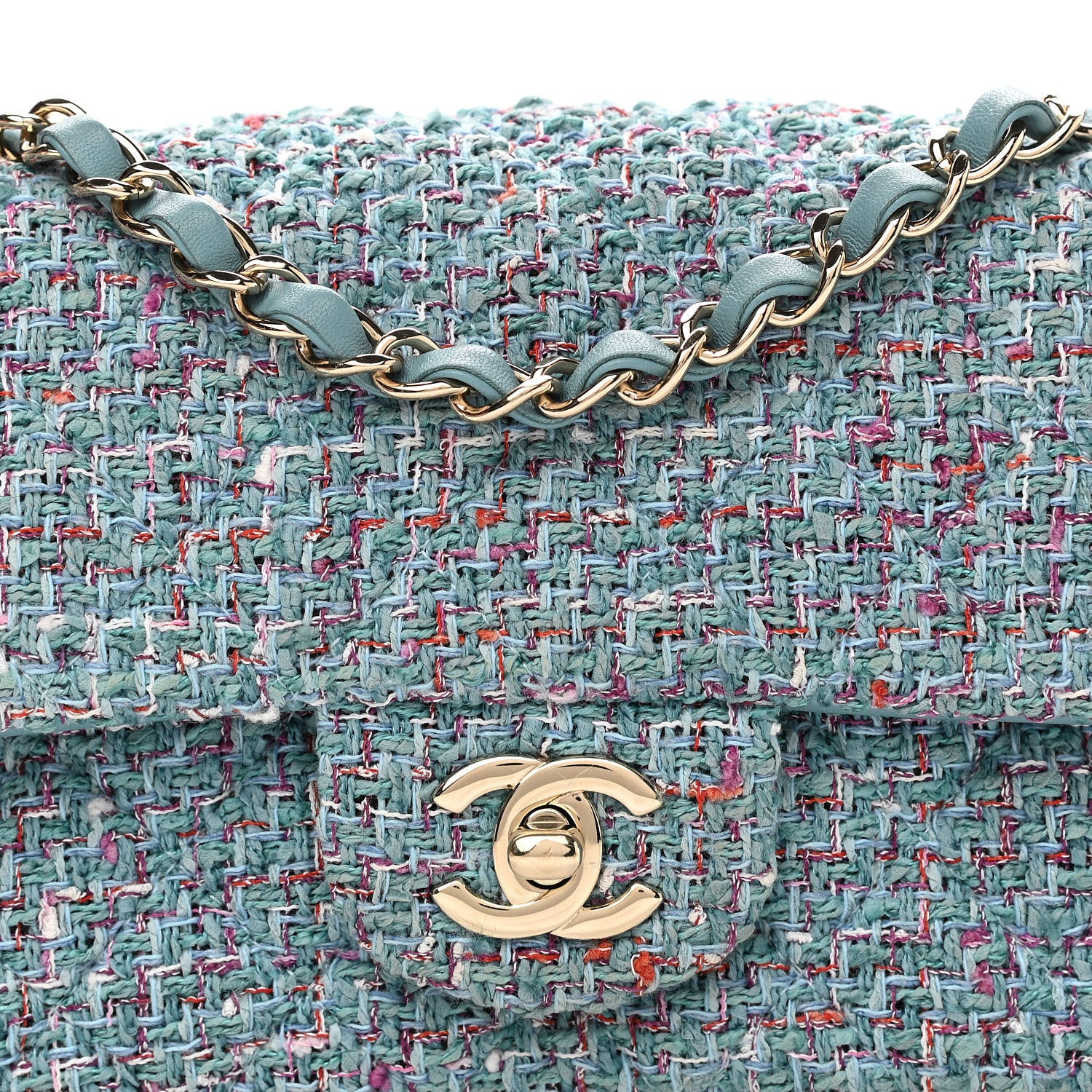 Chanel Tweed Quilted Mini Rectangular Flap Turquoise Purple White Red 8 of 10