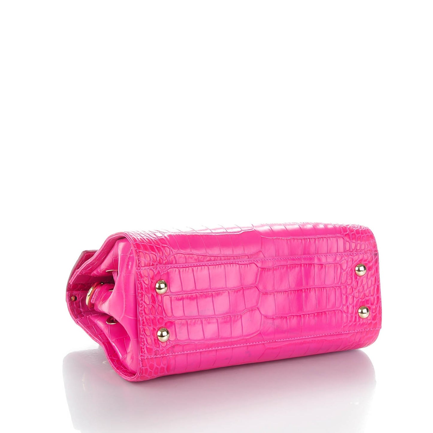 Calfskin Crocodile Embossed Medium Rosalie Satchel Fuchsia