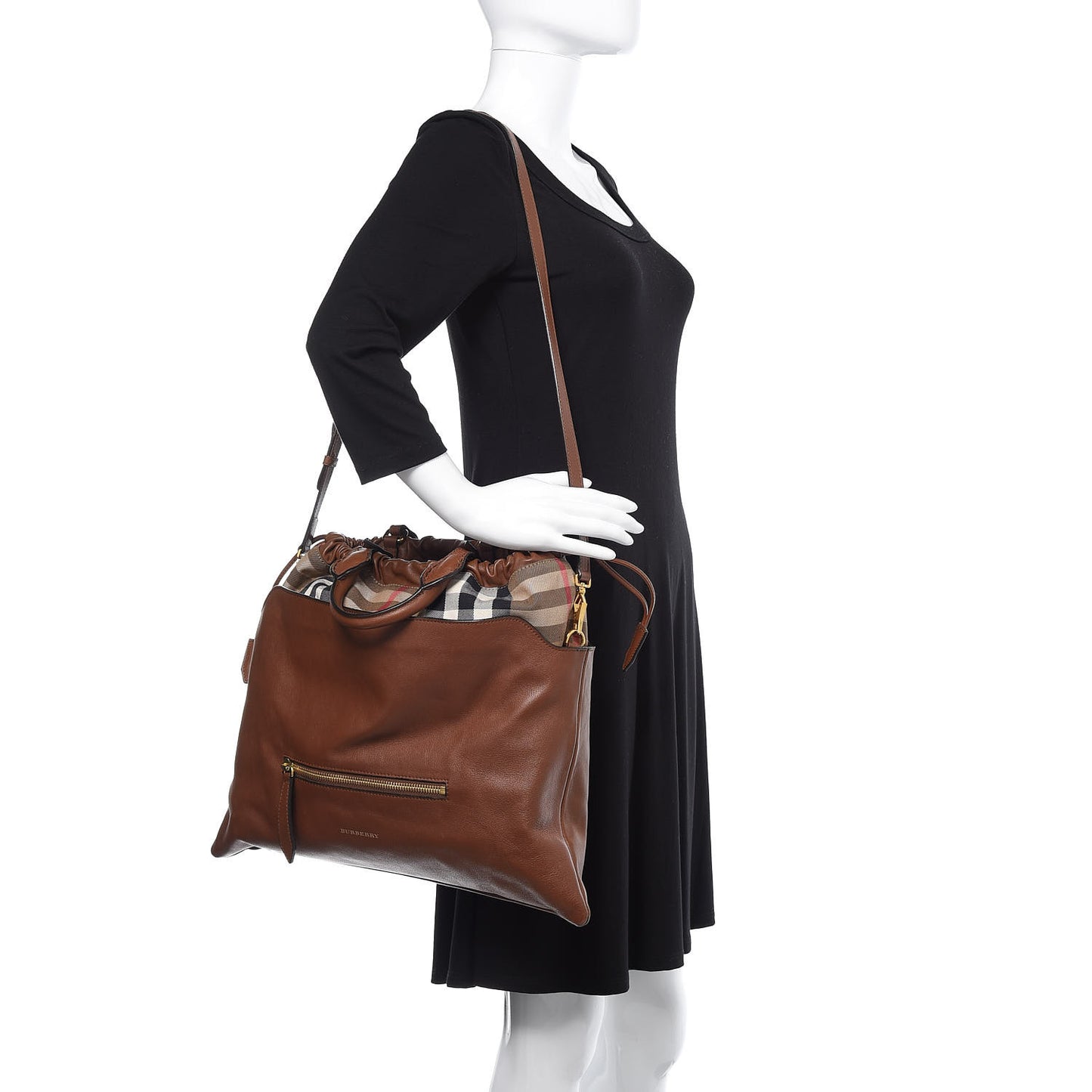Soft Calfskin House Check Big Crush Tote Brown Ochre
