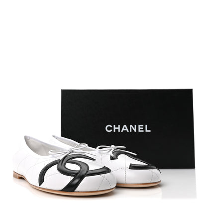 Chanel Lambskin Quilted CC Cambon Ballet Flats 41 White Black 10 of 10