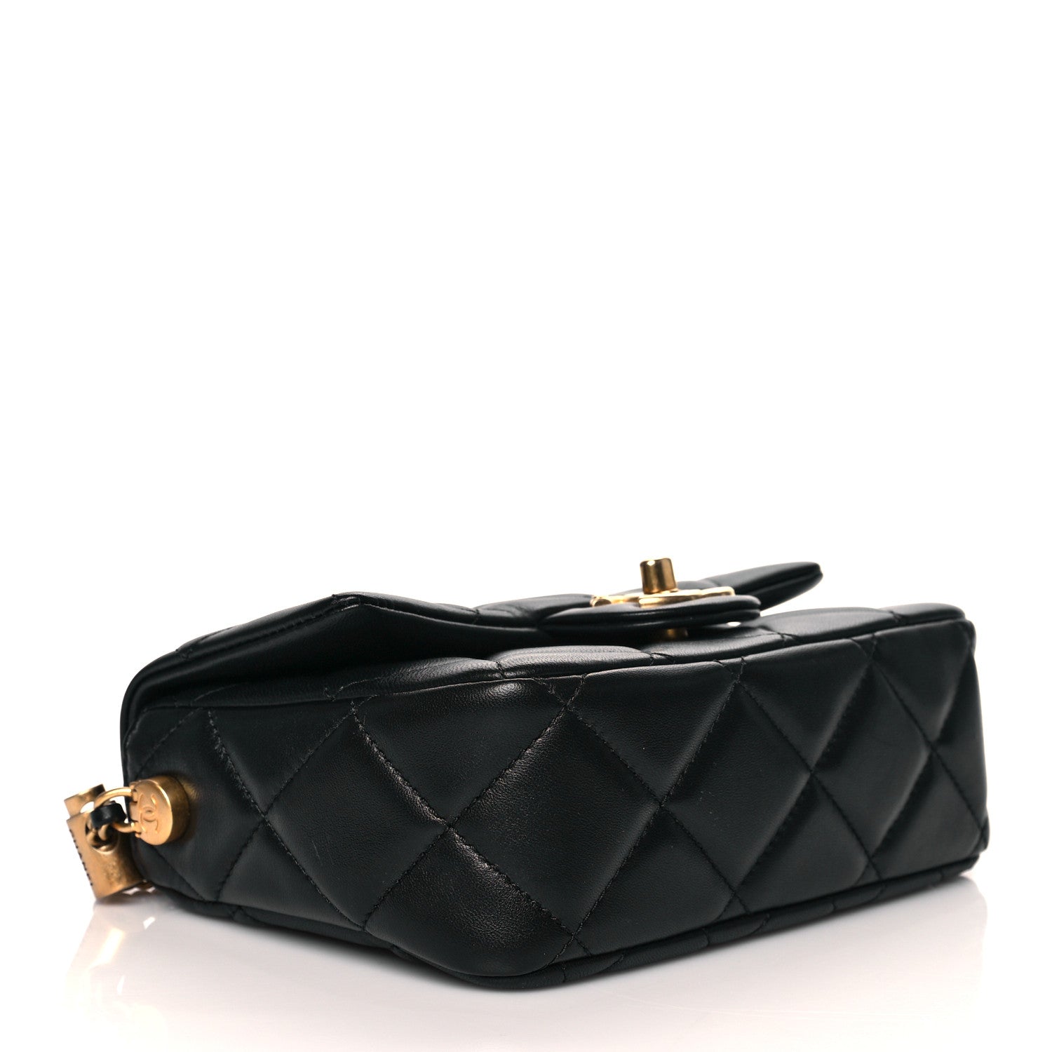 Chanel Calfskin Quilted Mini Square Pearls Chain Flap Black 3 of 10