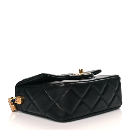 Chanel Calfskin Quilted Mini Square Pearls Chain Flap Black 3 of 10