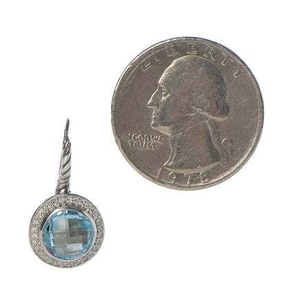 David Yurman Sterling Silver Blue Topaz Diamond 12mm Color Classics Drop Earrings 2 of 3