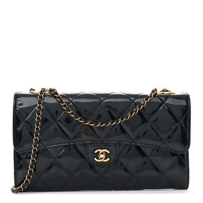 Chanel Patent Goatskin Quilted CC Eyelet Wallet On Chain Dark Blue 1 of 12