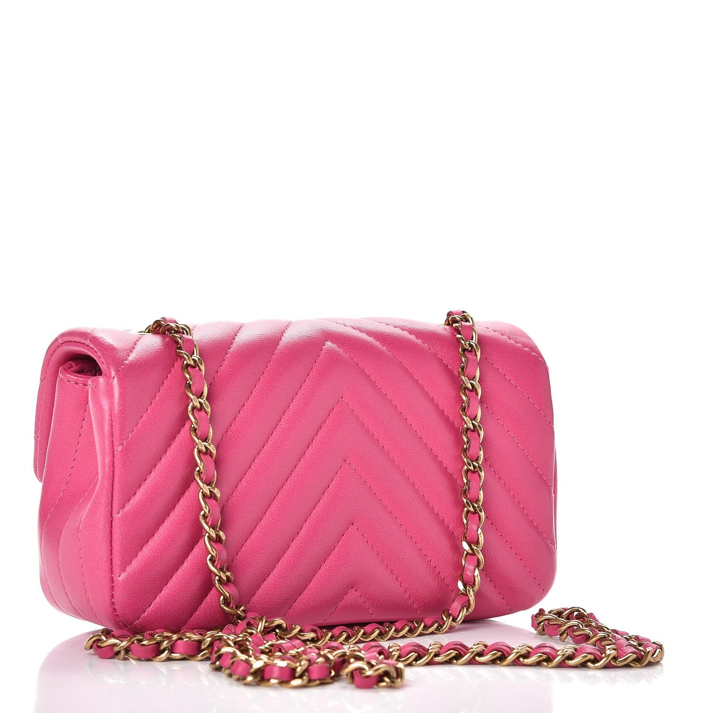 Lambskin Chevron Quilted Extra Mini Flap Dark Pink