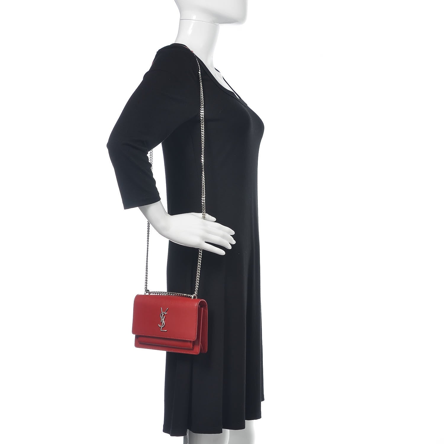 Saint Laurent Calfskin Monogram Sunset Chain Wallet Red 2 of 11