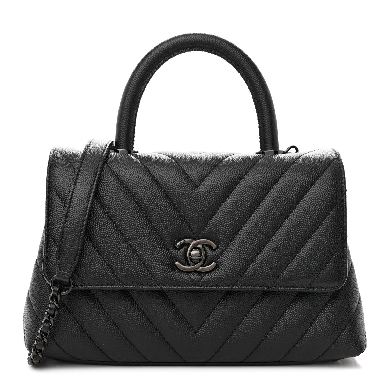 Chanel Caviar Chevron Quilted Mini Coco Handle Flap So Black 1 of 11