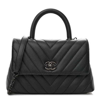 Chanel Caviar Chevron Quilted Mini Coco Handle Flap So Black 1 of 11