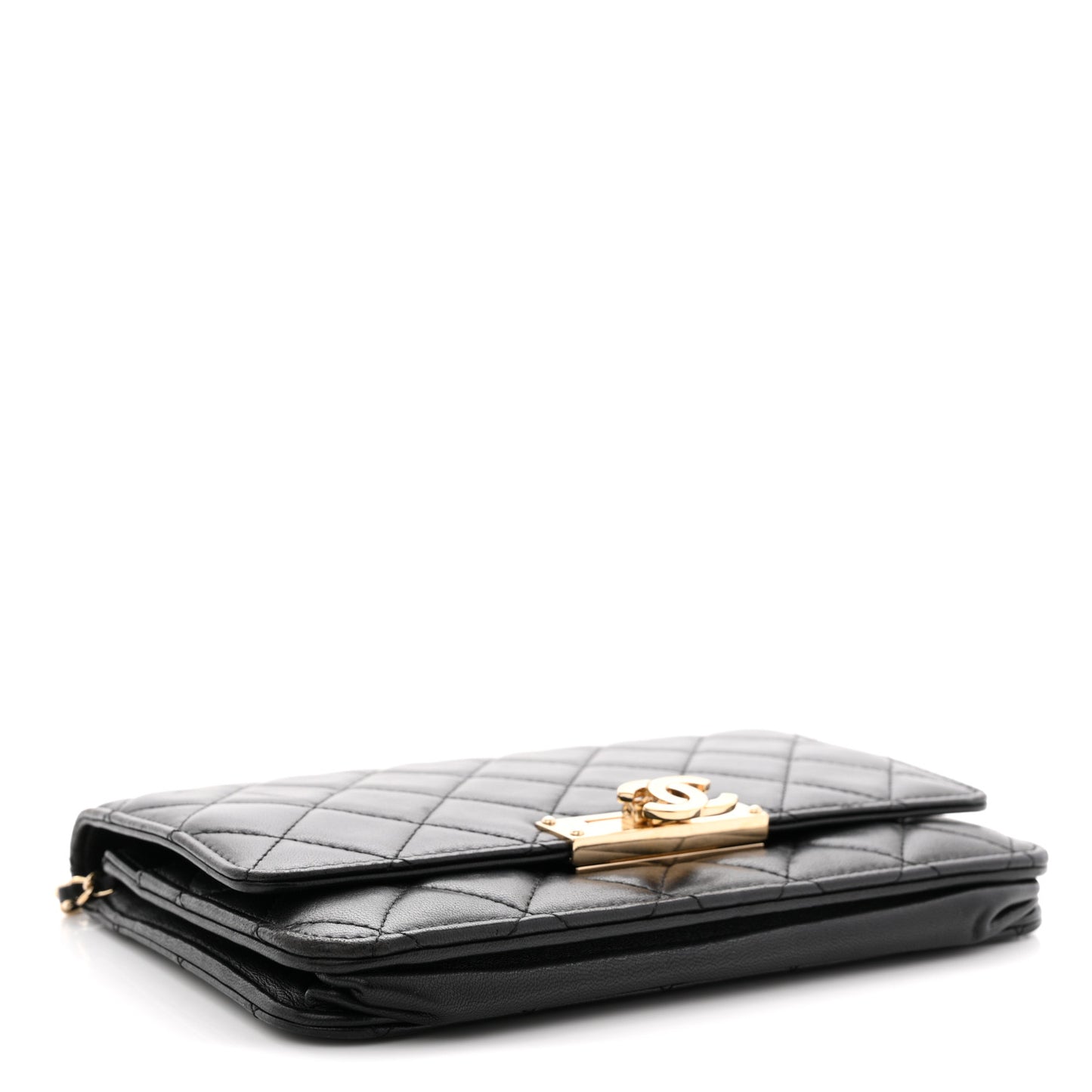 Lambskin Quilted Golden Class Wallet on Chain WOC Black Black