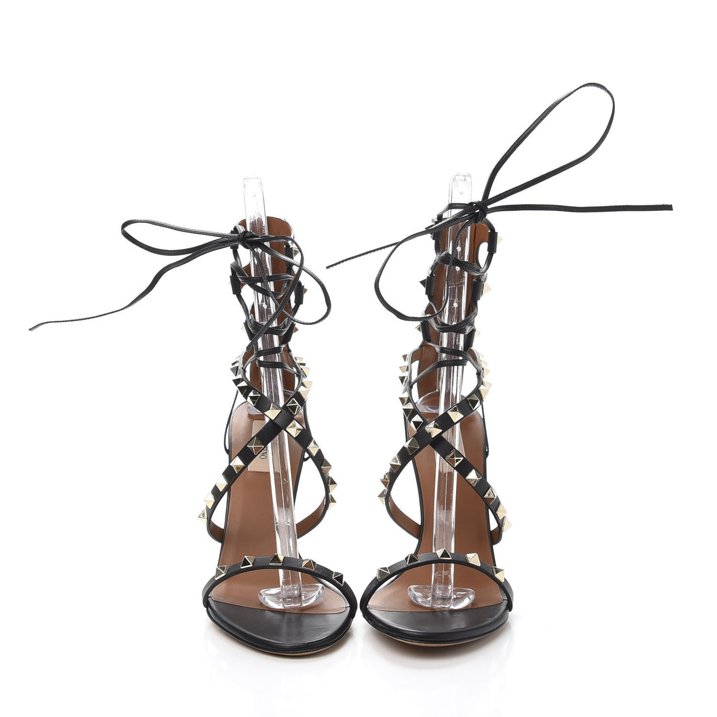 Calfskin Rockstud Ankle Wrap Sandals 39.5 Black